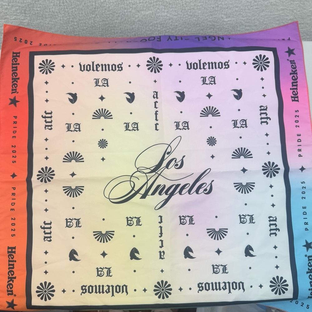 custom-designed bandana, likely a promotional item for a Heineken-sponsored